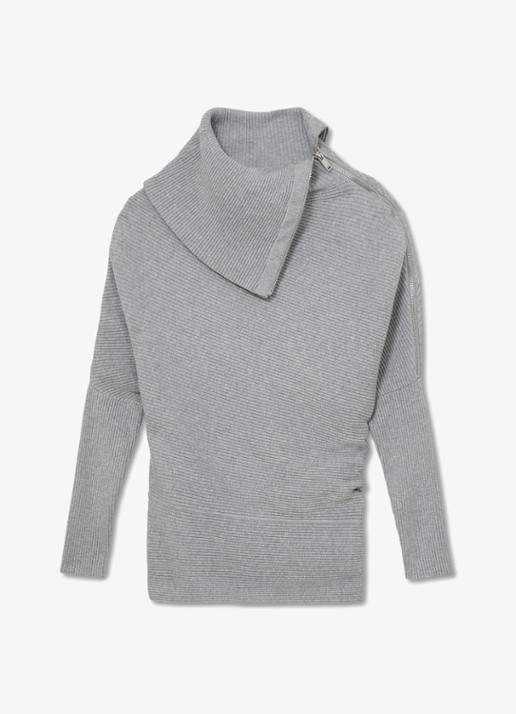 Reiss Leena ribgebreide trui met asymmetrische halslijn - voorkant 5 grijs