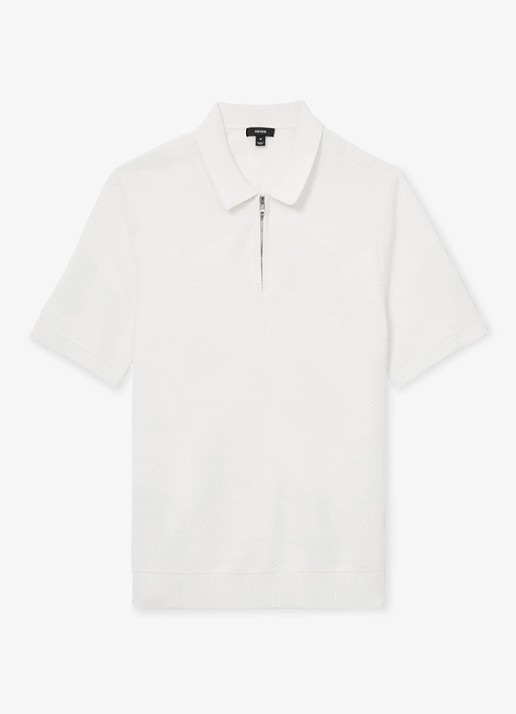 Reiss Leigham regular fit polo met halve rits - voorkant 2 gebroken wit