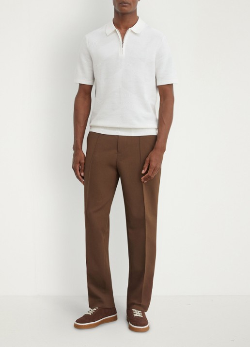 Reiss Leigham regular fit polo met halve rits - voorkant 3 gebroken wit