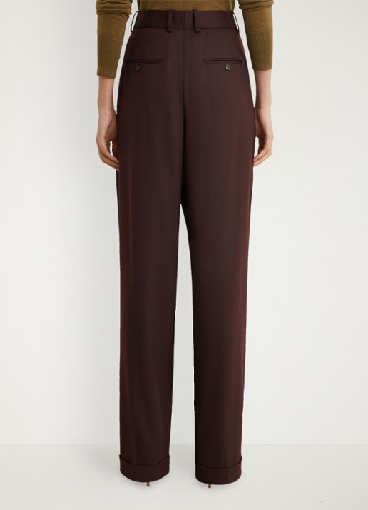 Reiss Leisel high waist wide leg pantalon in wolblend - achterkant aubergine