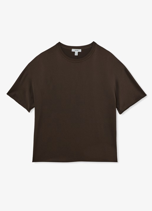 Reiss LENA Silk Short-Sleeve Top - voorkant chocoladebruin