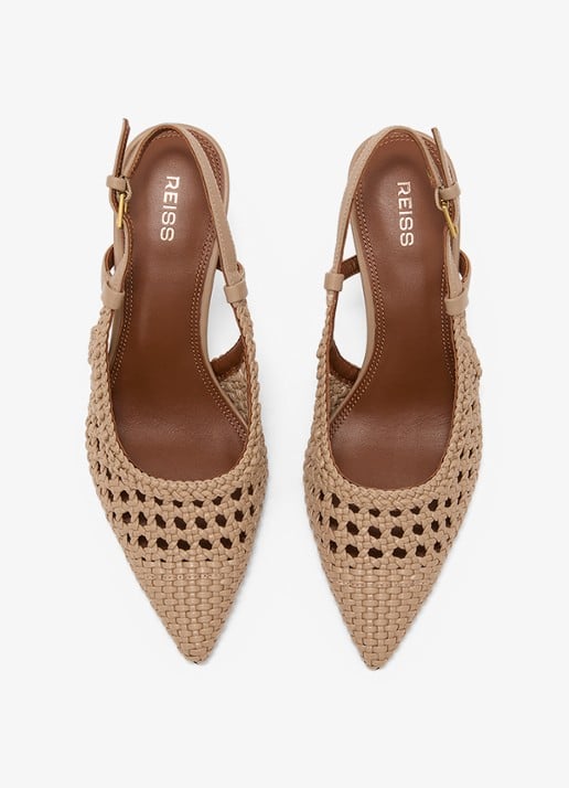 Reiss Lena slingback van geitenleer met gevlochten detail - detail bruin