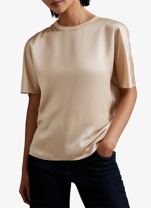 Reiss Lena top van zijde - detail beige