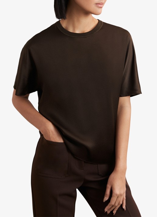Reiss Lena top van zijde - detail 5 chocoladebruin
