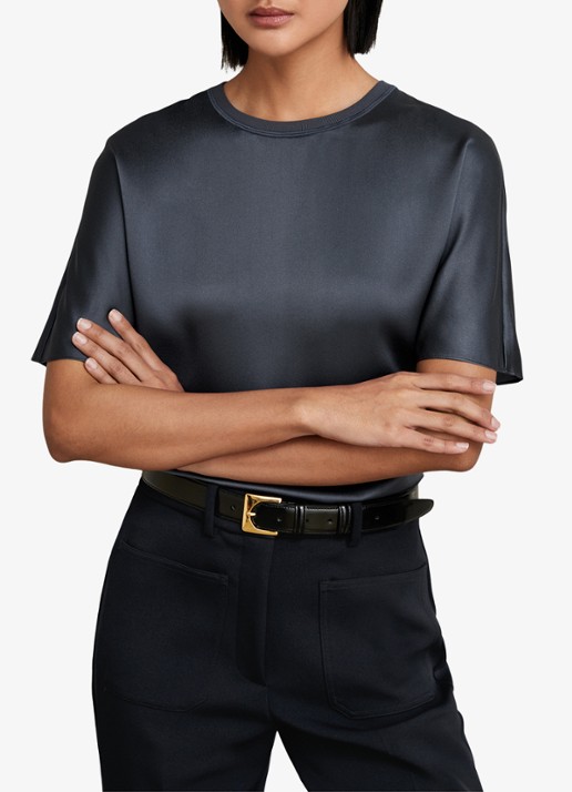 Reiss Lena top van zijde - detail 3 donkerblauw
