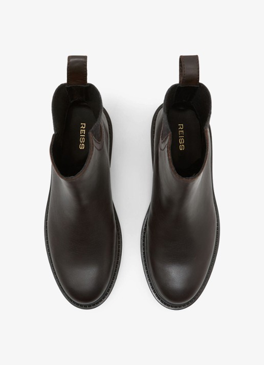 Reiss Lennon enkellaars van leer - detail chocoladebruin