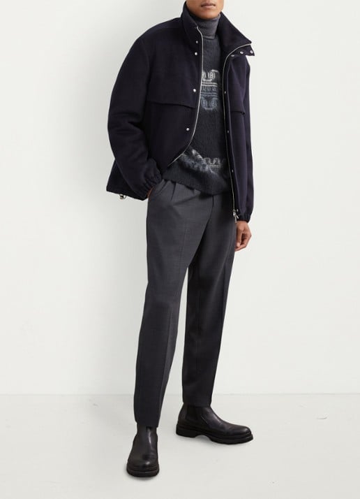 Reiss Lennox in wolblend met ingebreid patroon - voorkant 2 navy / blauw