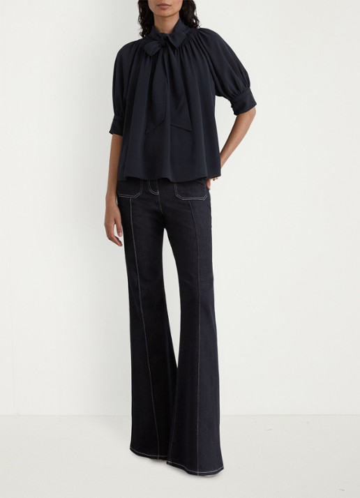 Reiss Lerina blouse met sjaalkraag - voorkant 5 blauw