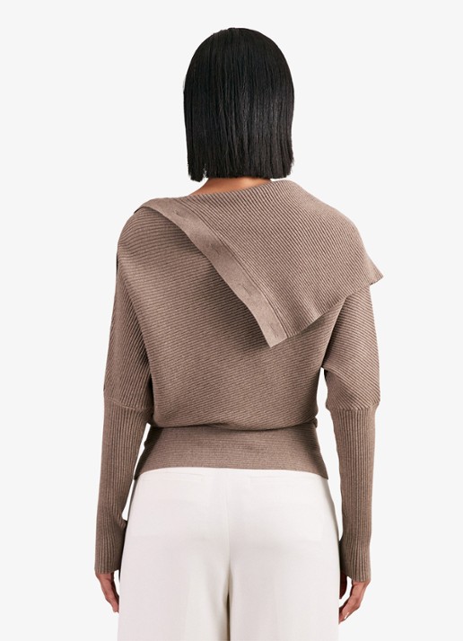 Reiss LEXI Rib-Knit Button Shawl Jumper - achterkant taupe