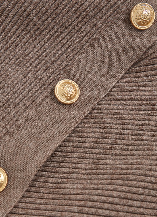 Reiss LEXI Rib-Knit Button Shawl Jumper - detail 6 taupe