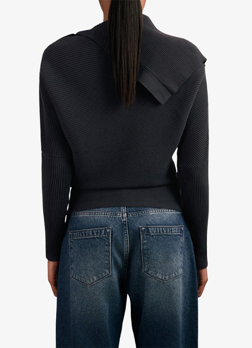 Reiss LEXI Rib-Knit Button Shawl Jumper - achterkant donkerblauw