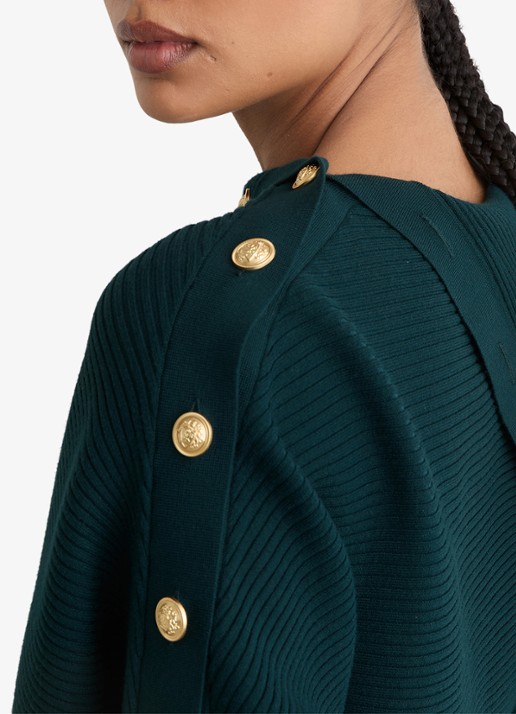 Reiss LEXI Rib-Knit Button Shawl Jumper - detail 2 blauw
