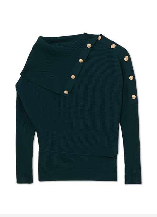 Reiss LEXI Rib-Knit Button Shawl Jumper - voorkant 5 blauw