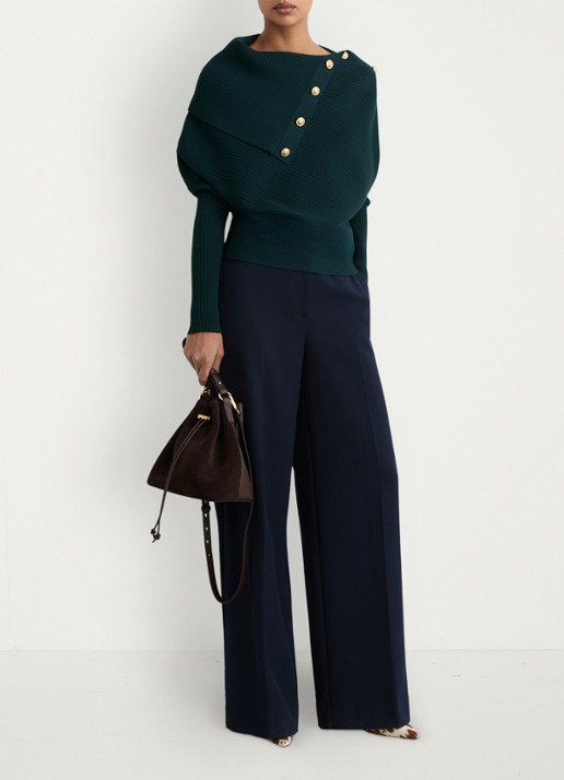 Reiss LEXI Rib-Knit Button Shawl Jumper - voorkant 6 blauw