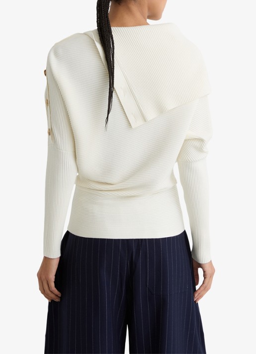 Reiss LEXI Rib-Knit Button Shawl Jumper - achterkant 5 wit