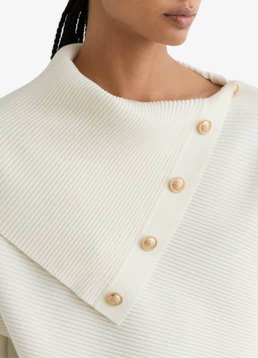 Reiss LEXI Rib-Knit Button Shawl Jumper - detail 2 wit