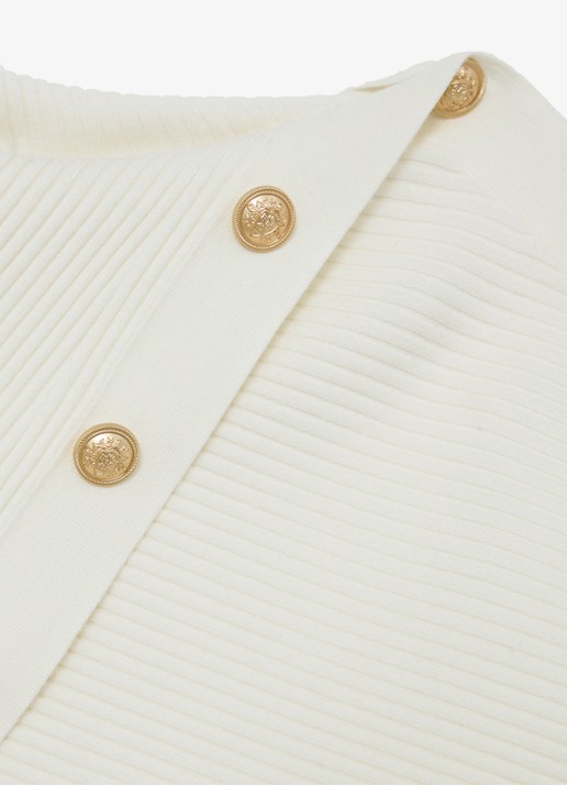 Reiss LEXI Rib-Knit Button Shawl Jumper - detail 4 wit