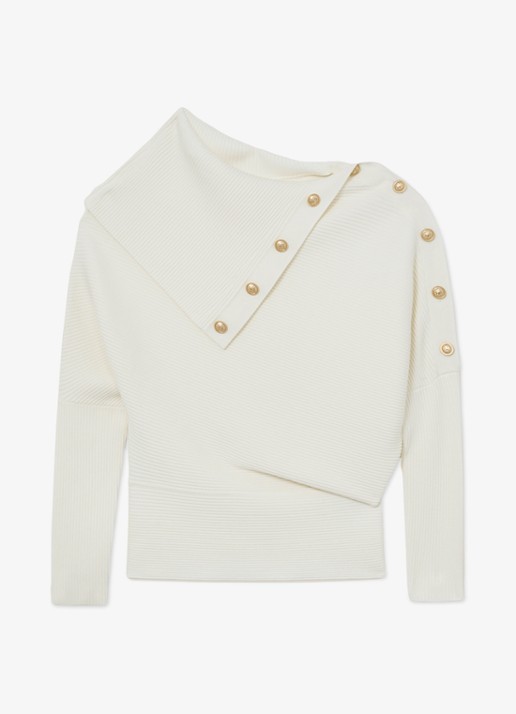 Reiss LEXI Rib-Knit Button Shawl Jumper - voorkant 6 wit
