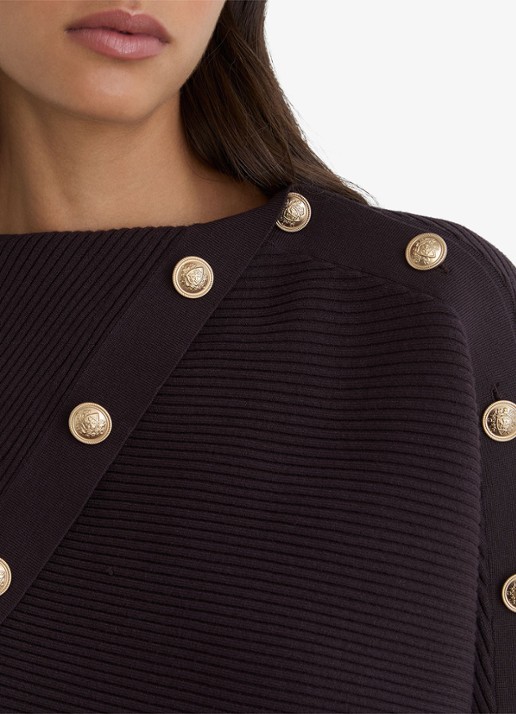 Reiss LEXI Rib-Knit Button Shawl Jumper - detail 2 paars