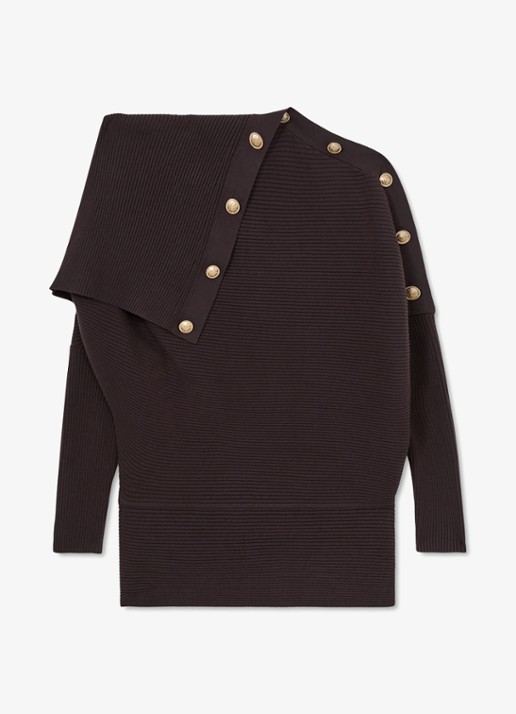 Reiss LEXI Rib-Knit Button Shawl Jumper - voorkant 5 paars