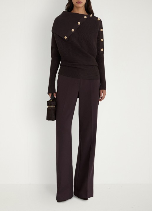Reiss LEXI Rib-Knit Button Shawl Jumper - voorkant 6 paars