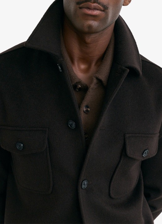 Reiss Liam overshirt in wolblend met borstzakken - detail 2 donkerbruin
