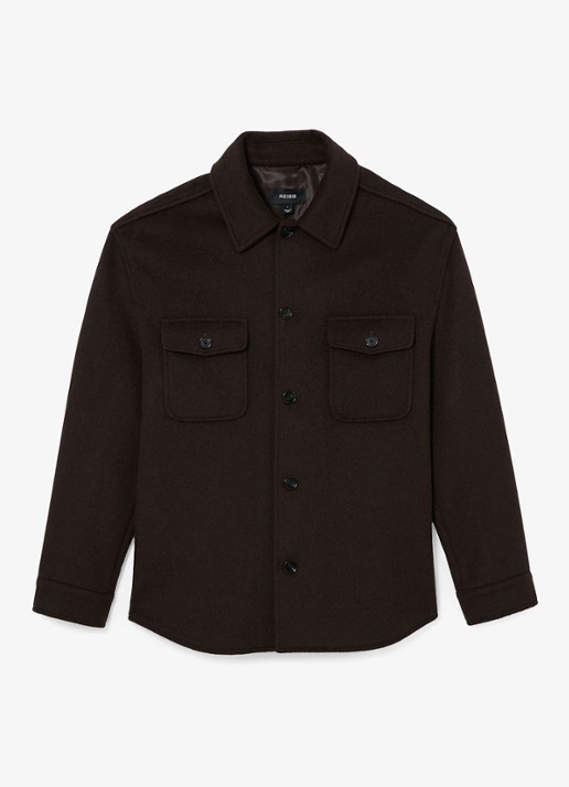 Reiss Liam overshirt in wolblend met borstzakken - voorkant 5 donkerbruin