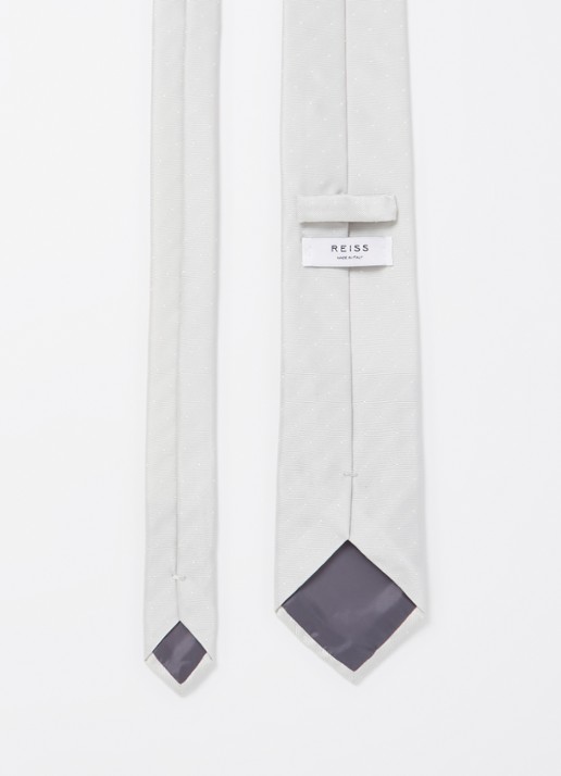 Reiss Liam stropdas in zijdeblend met stippenprint  - detail zilver