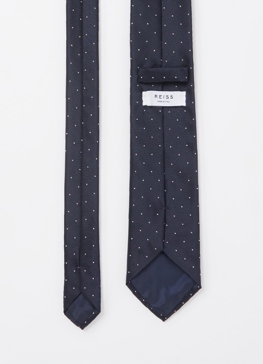 Reiss Liam stropdas in zijdeblend met stippenprint  - detail 3 donkerblauw