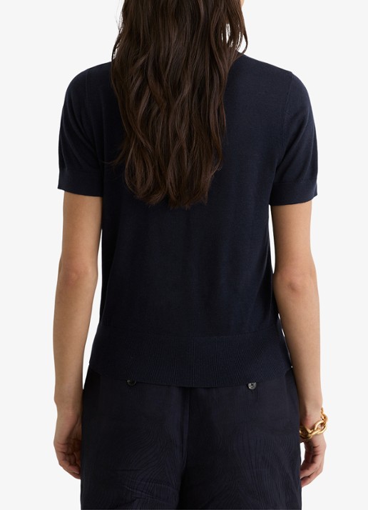 Reiss Livy fijngebreide top in linnenblend - achterkant donkerblauw