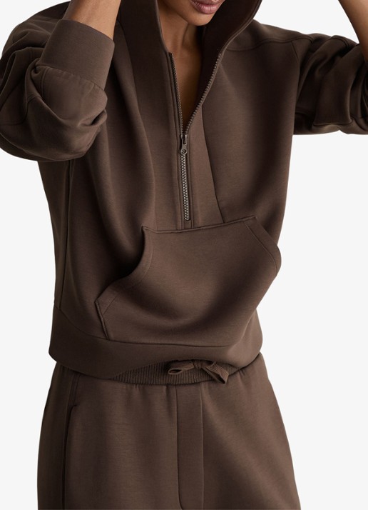 Reiss Lockie hoodie met halve rits - detail 2 donkerbruin