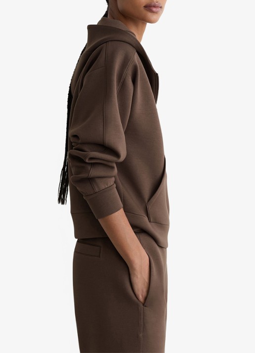 Reiss Lockie hoodie met halve rits - detail 3 donkerbruin