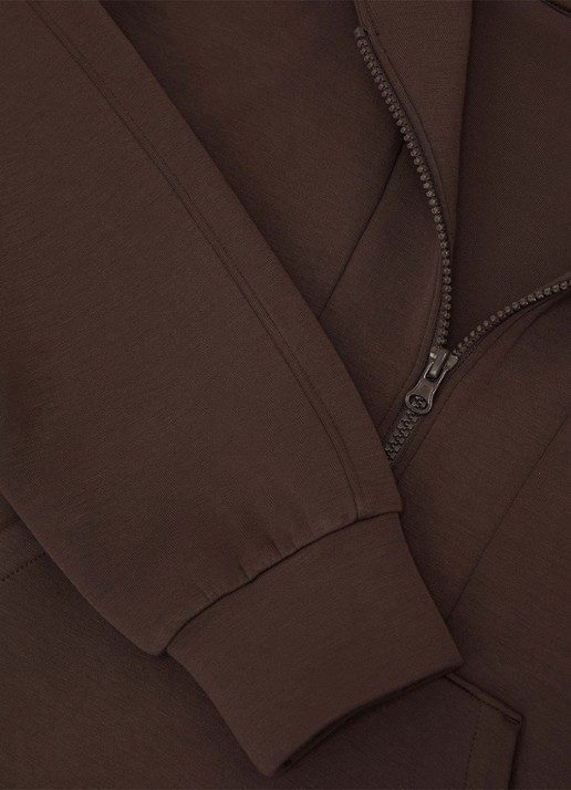 Reiss Lockie hoodie met halve rits - detail 4 donkerbruin