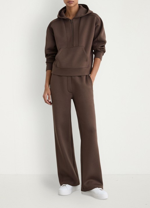 Reiss Lockie hoodie met halve rits - voorkant 7 donkerbruin
