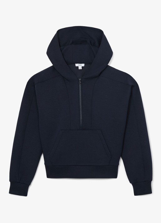 Reiss Lockie hoodie met halve rits - voorkant blauw