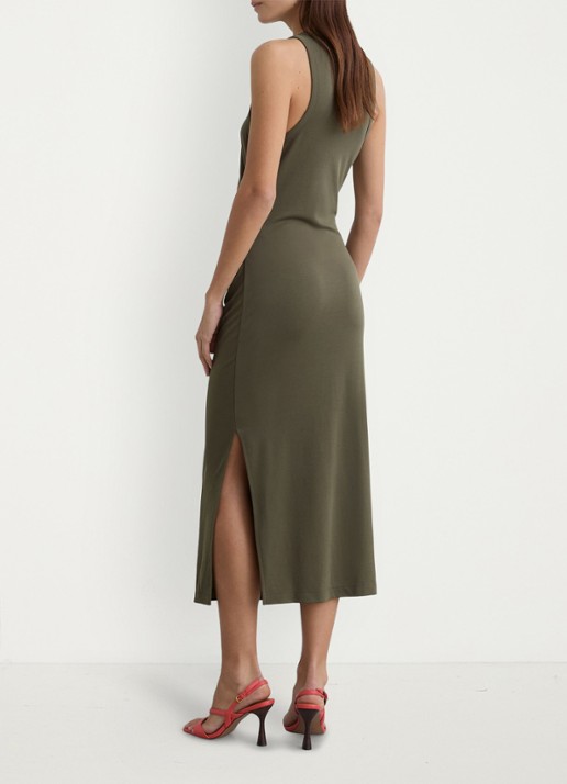 Reiss Lola midi jurk met plooidetail - achterkant 8 khaki green / groen