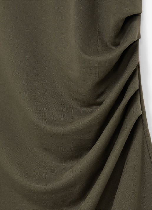 Reiss Lola midi jurk met plooidetail - detail 6 khaki green / groen