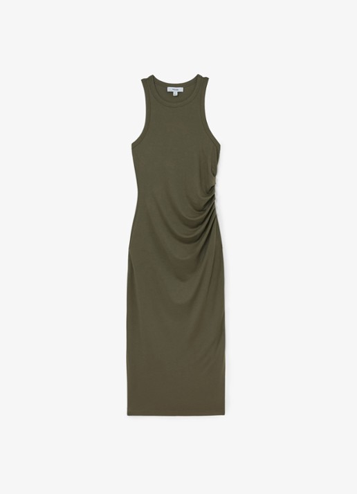 Reiss Lola midi jurk met plooidetail - voorkant khaki green / groen