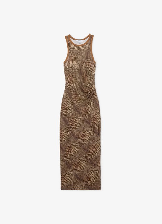Reiss Lola midi jurk met slangenprint en split - voorkant 6 bruin