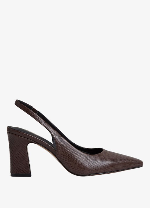 Reiss Lorena slingback van kalfsleer met structuur - voorkant donkerbruin
