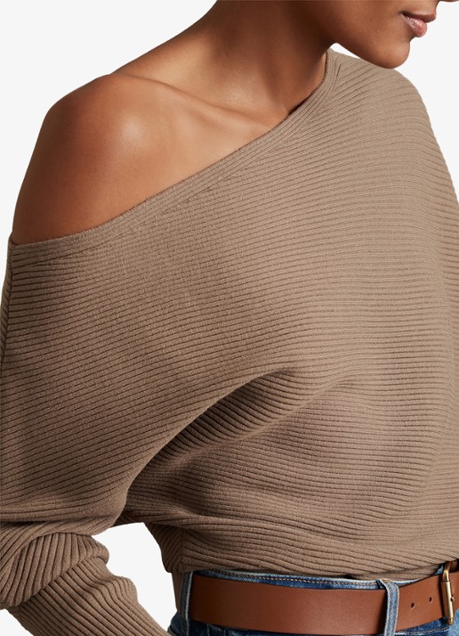 Reiss Lorna fijngebreide trui met asymmetrisch hals - detail 3 zand