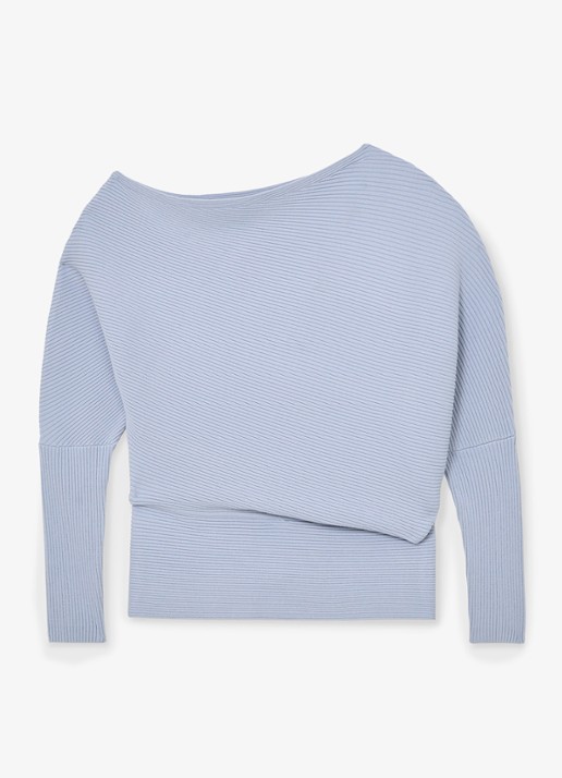 Reiss Lorna fijngebreide trui met asymmetrisch hals - voorkant 5 donkerblauw