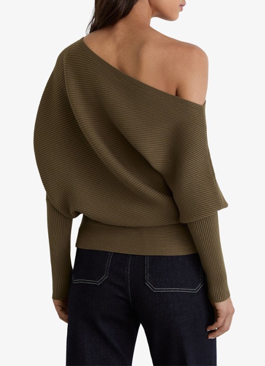 Reiss Lorna fijngebreide trui met asymmetrisch hals - achterkant 6 khaki
