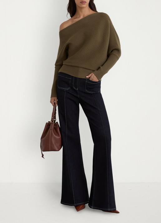 Reiss Lorna fijngebreide trui met asymmetrisch hals - voorkant 5 khaki