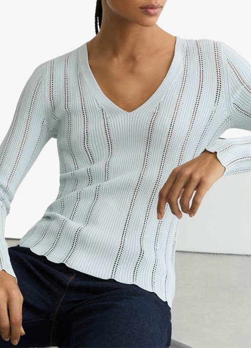 Reiss Loui ribgebreide trui met streepprint  - detail 5 blauw