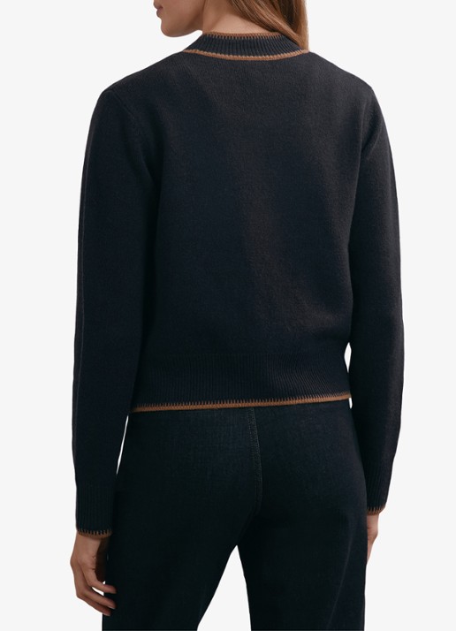 Reiss Louisa ribgebreide vest met steekzakken - achterkant 3 donkerblauw