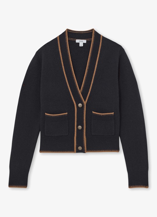 Reiss Louisa ribgebreide vest met steekzakken - voorkant 4 donkerblauw