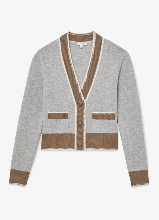 Reiss Louisa ribgebreide vest met steekzakken - voorkant 2 grijs