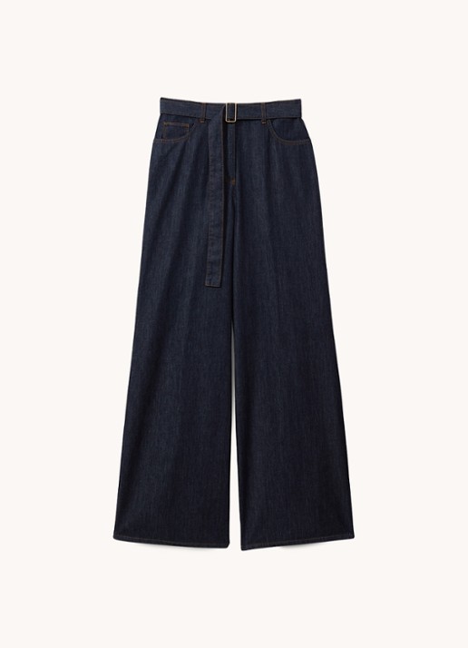 Reiss Luca high waist wide leg jeans met ceintuur - voorkant indigo