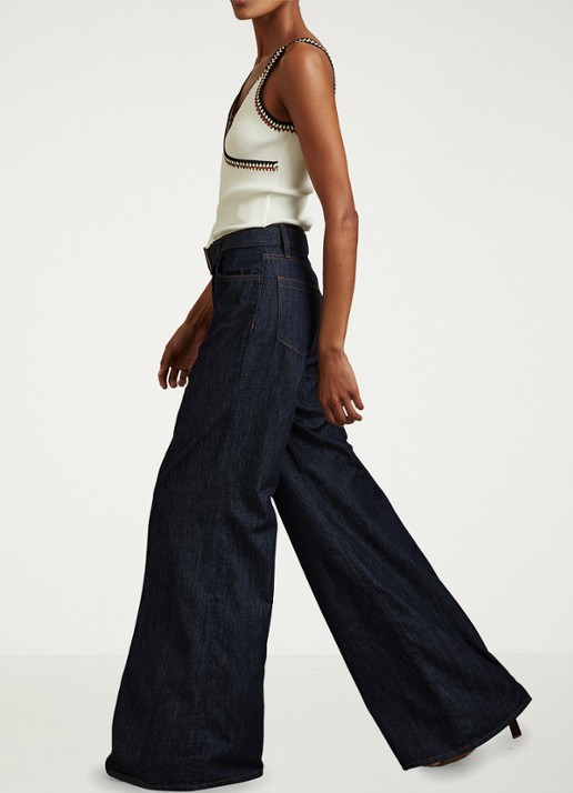 Reiss Luca high waist wide leg jeans met ceintuur - voorkant 2 indigo